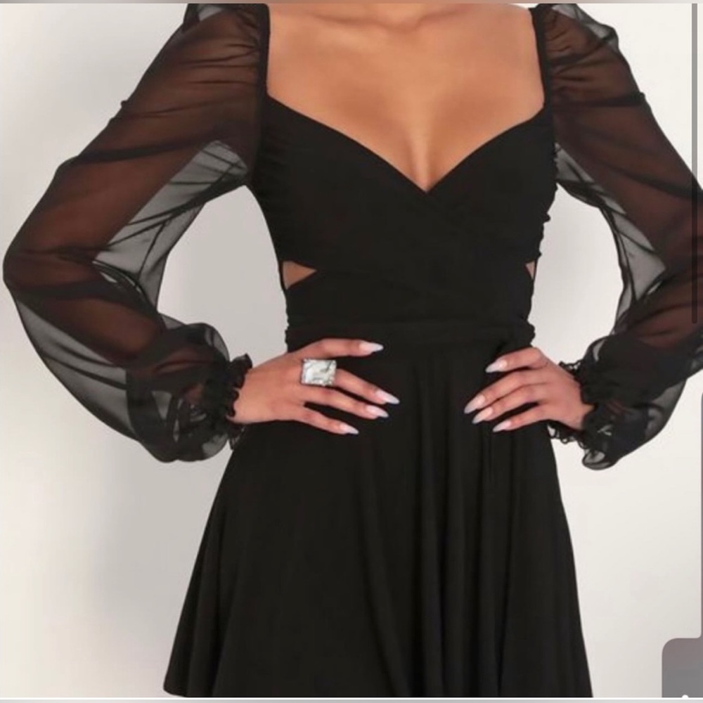 Lucy in the Sky Black Mini Dress with Sheer Puff Sleeves